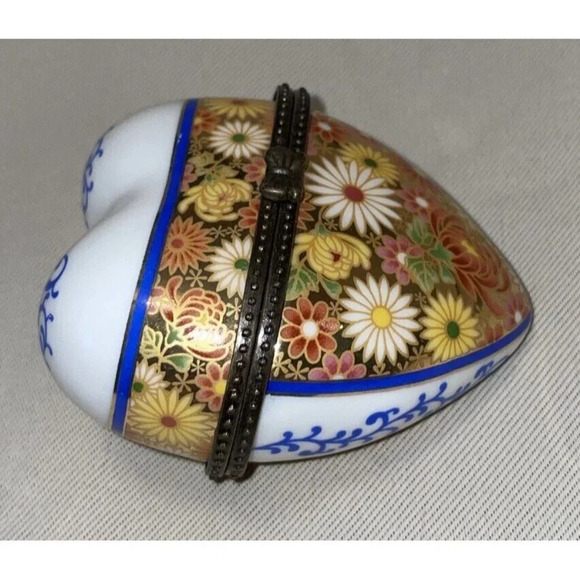 Heart Shaped Floral Flowers Trinket Box Hinged Retro Bohemian Vintage 3‎ Inch - Picture 2 of 7